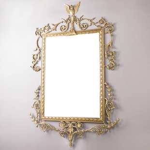欧式 饰镜 古典手工花枝黄铜镜子复古壁挂卫浴镜子卫生间梳妆镜装