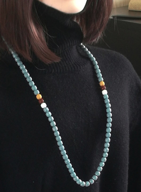 托玛琳锗石毛衣链白色雾霾蓝水晶