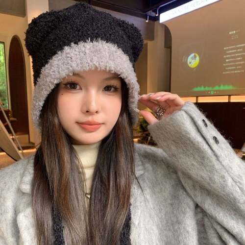 帽子女冬季甜美可爱小熊系带保暖