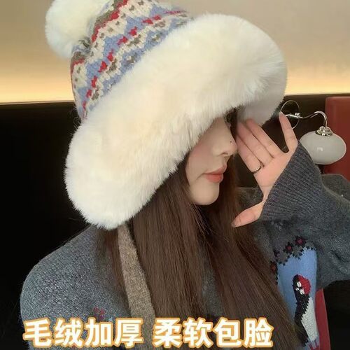帽子女秋冬彩色针织毛绒雷锋帽
