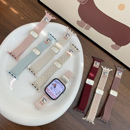 新款可爱腊肠狗适用苹果iwatch10手表带s9尼龙弹力编织透气腕带女