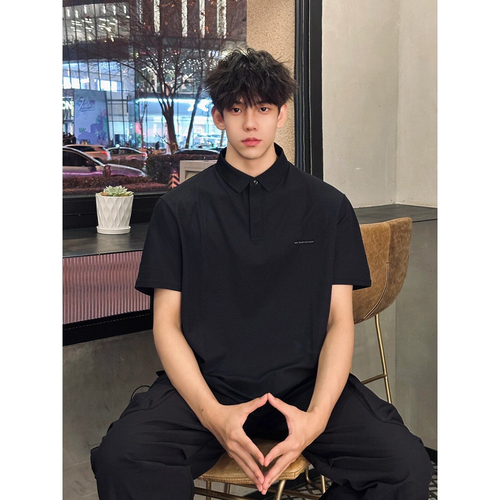 polo衫短袖男士2025夏季新款冰丝高级感重磅潮流痞帅翻领t恤上衣