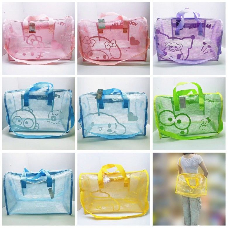 库洛米小白狗丑鱼青蛙美乐蒂KT猫EVA透明网防水旅行袋出游收纳包