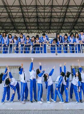 匆匆那年蓝校服大学生初中高中生运动服蓝白套装电影拍摄老式校服