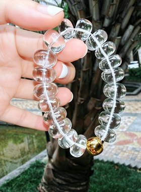 ins天然白水晶冰片老型盘珠手链手串单圈白冰片饰品礼物情侣男女