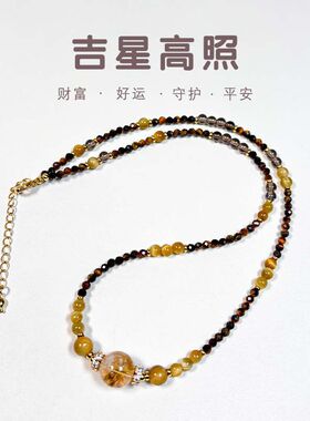 天然虎眼石项链美拉德轻奢高级感不规则小金霸中古风串珠锁骨链女