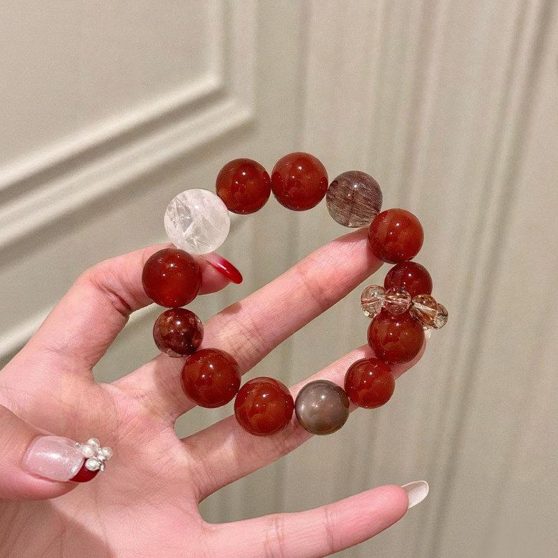 【红运晶喜】设计款红玛瑙水晶手串雪花幽灵红胶花水晶手链女高级