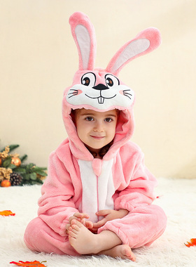MICHLEY可爱春秋优质婴幼儿童连体衣法兰绒兔子造型爬服连表演服