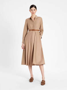 式 驼色精纺羊毛mara衬衫 连衣裙简约收腰大摆裙OL 新款 Max2021春季