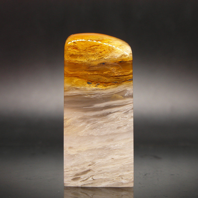 巴林石印章石料篆刻印章云水纹俏色彩冻石23*23*54mm
