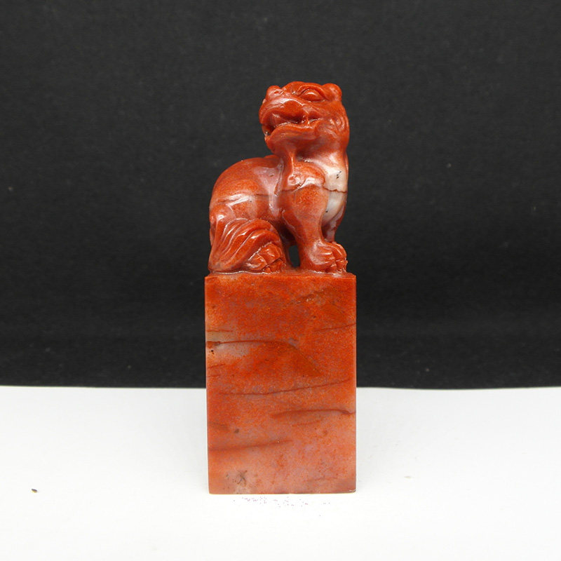 天然印石巴林石章料朱砂红冻石瑞兽雕钮印章篆刻石料25*25*65mm