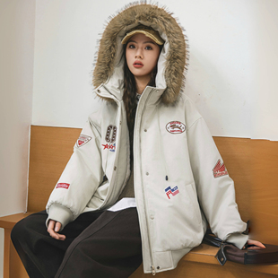 中大童女童外套2025冬保暖加厚连帽貉子毛领仿兔毛派克服85367