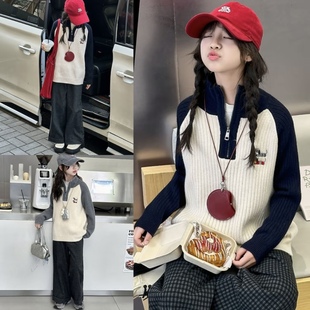 休闲翻领拉链翻领毛衣262款 韩版 新款 中大童女童2025年冬季