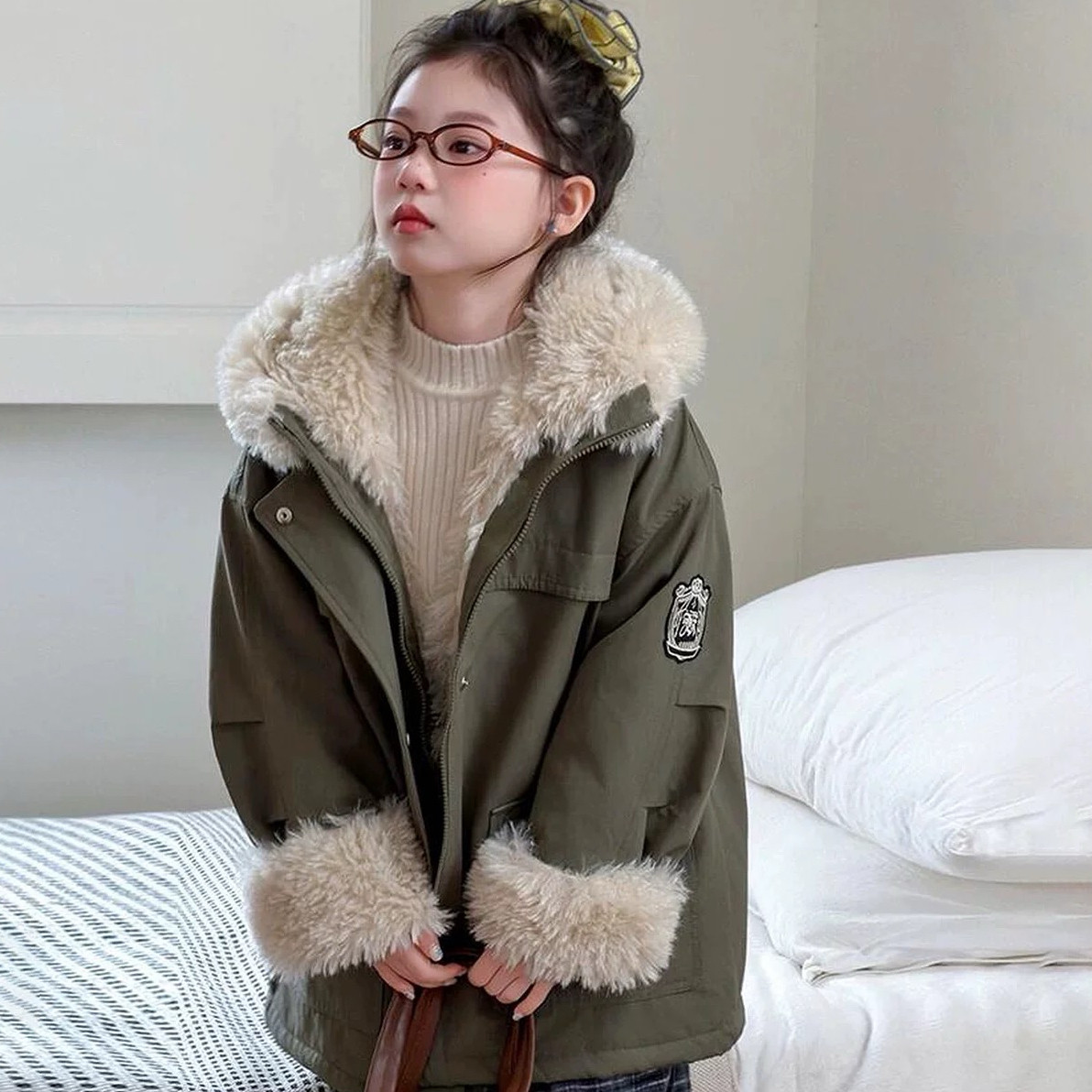 中大童女童2025冬洋气韩版宽松连帽休闲工装风派克服加厚外套8388,童装/婴儿装/亲子装,普通外套,淘宝优惠券,粉丝福利购,淘宝优惠卷