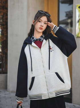 中大童女童外套2025冬新款韩版时尚小熊拼色加厚棉衣外套78083