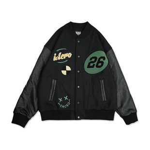 iAcro22SW 棒球夹克 加厚秋冬美式 嘻哈棒球服毛呢外套 刺绣皮袖