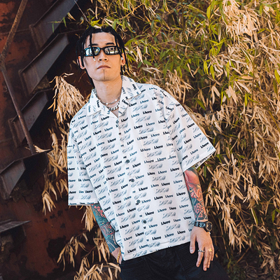 美式文化满印花街头夏威夷衬衫