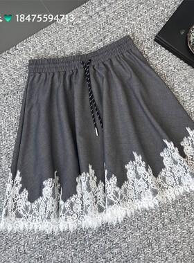 25蕾丝撞色半裙西装品质腰头抽绳设计下摆白色蕾丝撞色点缀时
