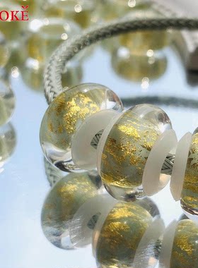适用于周生生生搭配琉璃珠含24K金箔3D串珠路路通配饰进口琉璃珠