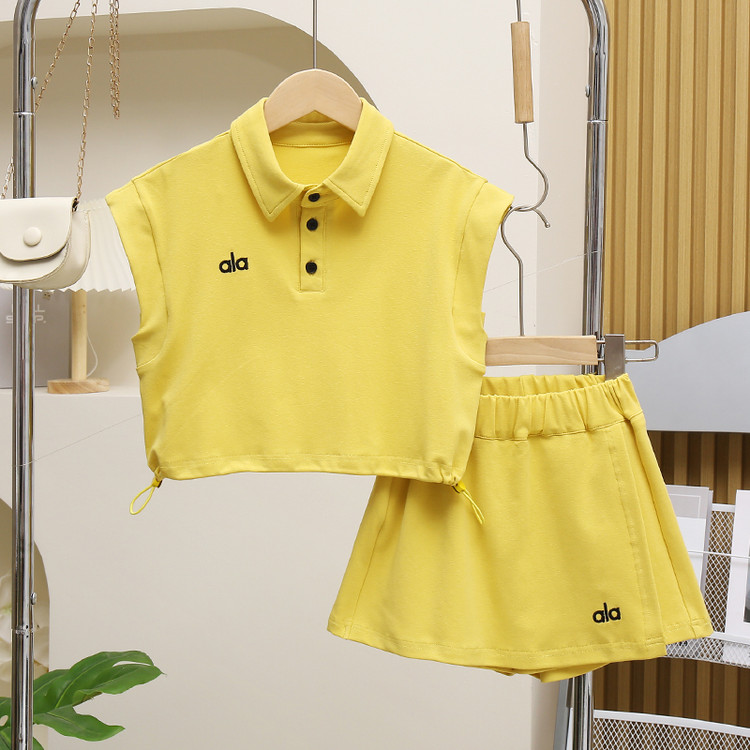 女童夏装套装2025新款儿童短袖polo衫短裙两件套小女孩夏季衣服潮