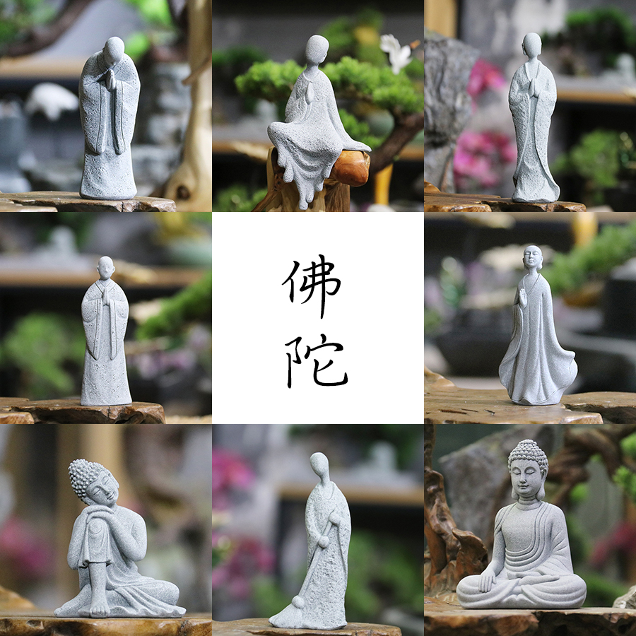 石头桌面青砂石佛像摆件造景