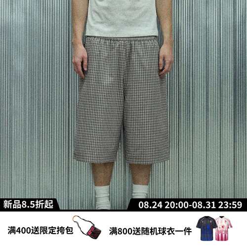 S45泡泡纱格纹薄款七分裤