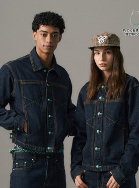 s45丹宁牛仔原牛定制仿绿松石牛仔夹克正肩短宽夹克外套