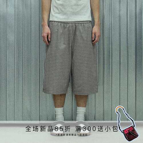 S45泡泡纱格纹薄款七分裤