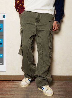 S45蜡染做旧伞兵工装裤机能风休闲宽松直筒长裤男款春秋新款