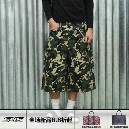 s45 迷彩格纹工装短裤休闲夏季直通潮流宽松七分裤