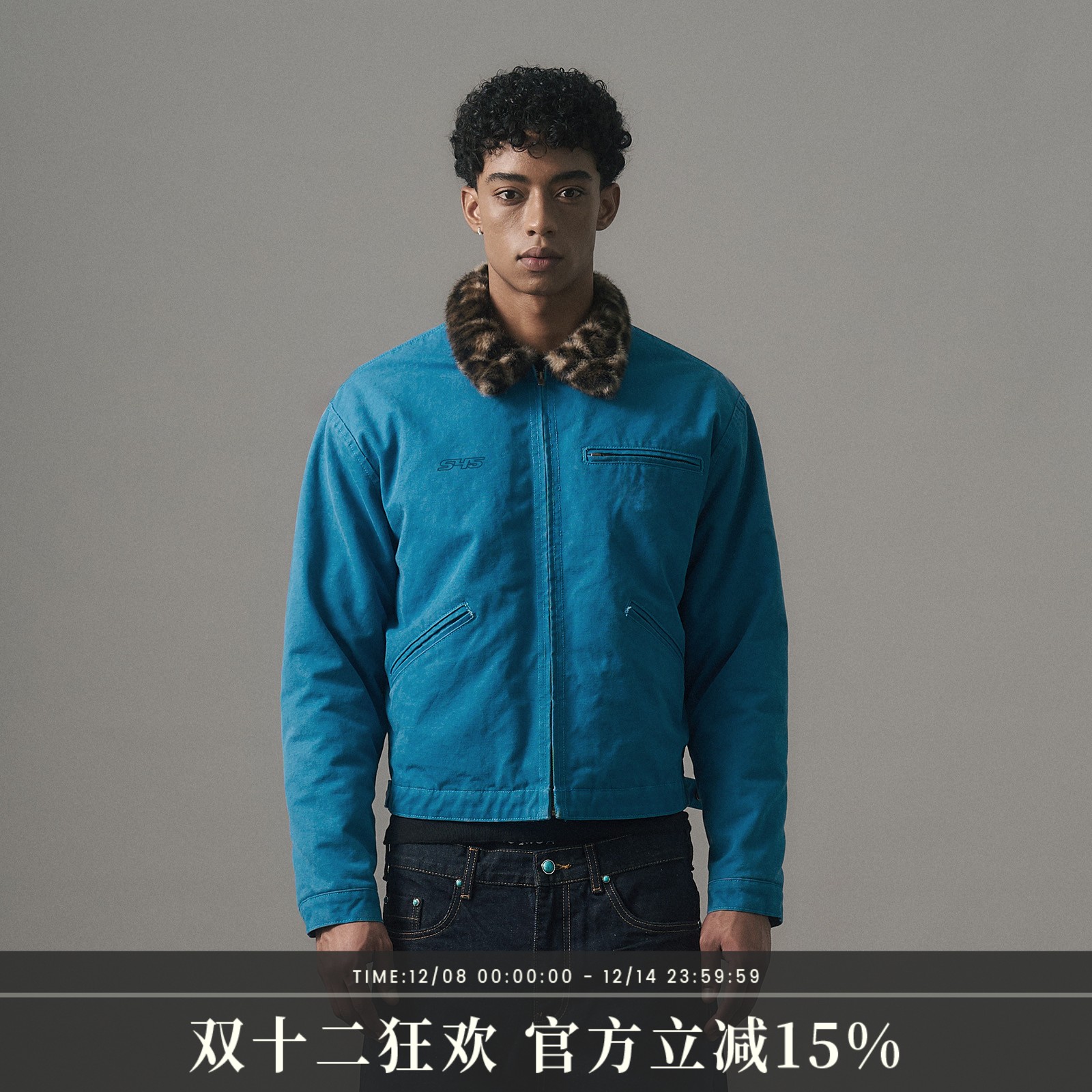 s45 豹纹底特律夹克秋冬美式复古夹棉宽松外套男