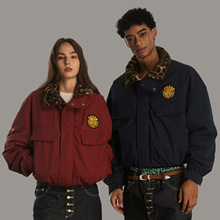 s45三防立领重磅美式复古座山雕夹克加绒加厚豹纹棉服秋冬外套