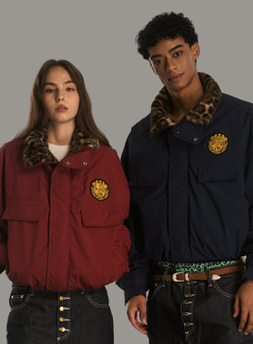 s45三防立领重磅美式复古座山雕夹克加绒加厚豹纹棉服秋冬外套