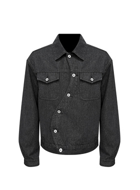 s45 金线原牛夹克 扭曲斜门襟休闲百搭短宽版型牛仔外套上装男女