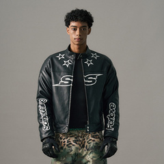 s45 黑色机车皮衣 立领PU皮夹克 街头防风外套质感