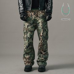 s45 豹纹迷彩打印长裤男士秋冬美式休闲百搭直筒长裤