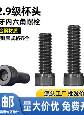 12.9级圆柱头HM全牙内六角螺丝 高强度加长杯头螺栓M5*6/8-14-100