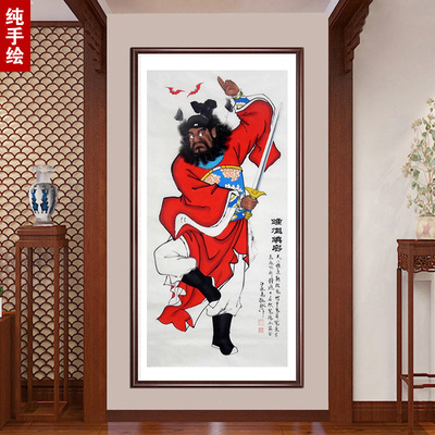 人物作品手绘钟馗画像朱砂水墨