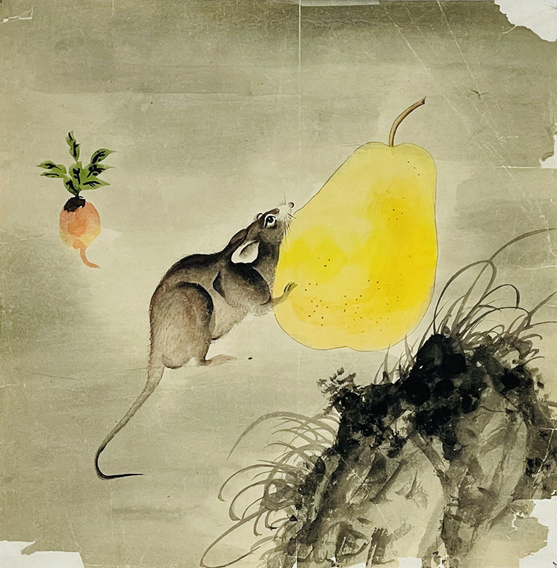 字画捡漏花鸟走兽动物国画工笔画斗方纯手绘原稿特价促销生肖鼠