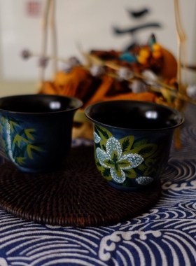 漆器｜髹缮斋原创设计大漆蛋壳镶嵌茶杯酒杯中国式礼品竹之叶系列