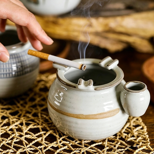 陶瓷烟带灭烟灰缸商用家用大容量
