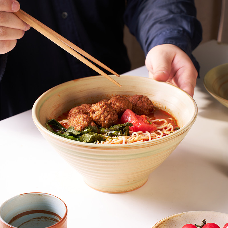 山野风餐厅汤面碗餐具粗陶斗笠拉面碗复古陶瓷碗牛肉汤面大碗高级,餐饮具,碗,淘宝优惠券,粉丝福利购,淘宝优惠卷