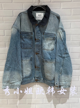 欧洲站2026春季ph23时尚翻领拼色宽松百搭多口袋牛仔外套上衣5100
