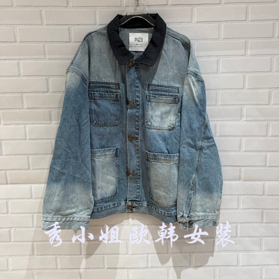 欧洲站2026春季ph23时尚翻领拼色宽松百搭多口袋牛仔外套上衣5100