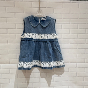 牛仔马甲女显瘦8009 百搭娃娃领蕾丝拼接无袖 欧洲站2026春季 新时尚