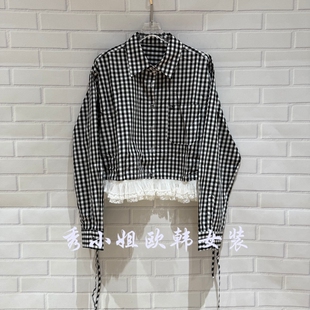 子衬衫 欧洲站2026年春季 新款 学院风格 花边拼接洋气上衣6351 女短款