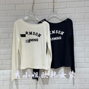 字母印花T恤女上衣潮70319 百搭圆领长袖 欧洲站2026春季 新over时尚
