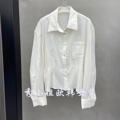 欧洲站2026春季新款百搭翻领单排扣宽松显瘦收腰长袖衬衫上衣8063
