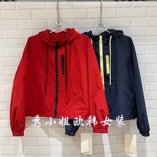 连帽撞色抽绳短款 外套百搭减龄休闲夹克女6051 韩版 欧洲站2026春款