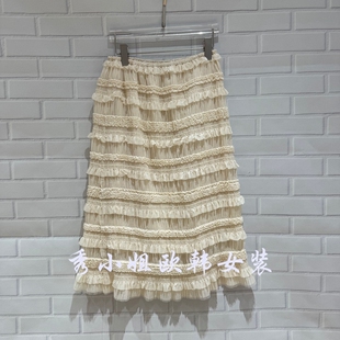 高腰层层蕾丝木耳边中长款 PH23净版 半身裙5418 新款 欧洲站2026春季